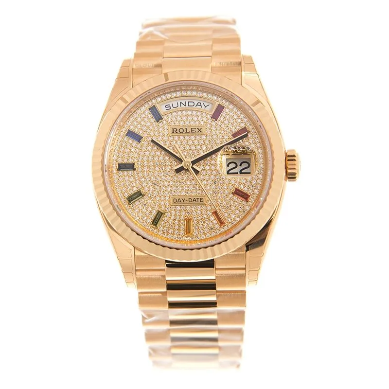 Rolex Day-Date 36 Rainbow Baguette Dial 18kt Yellow Gold President Watch 128238DSP