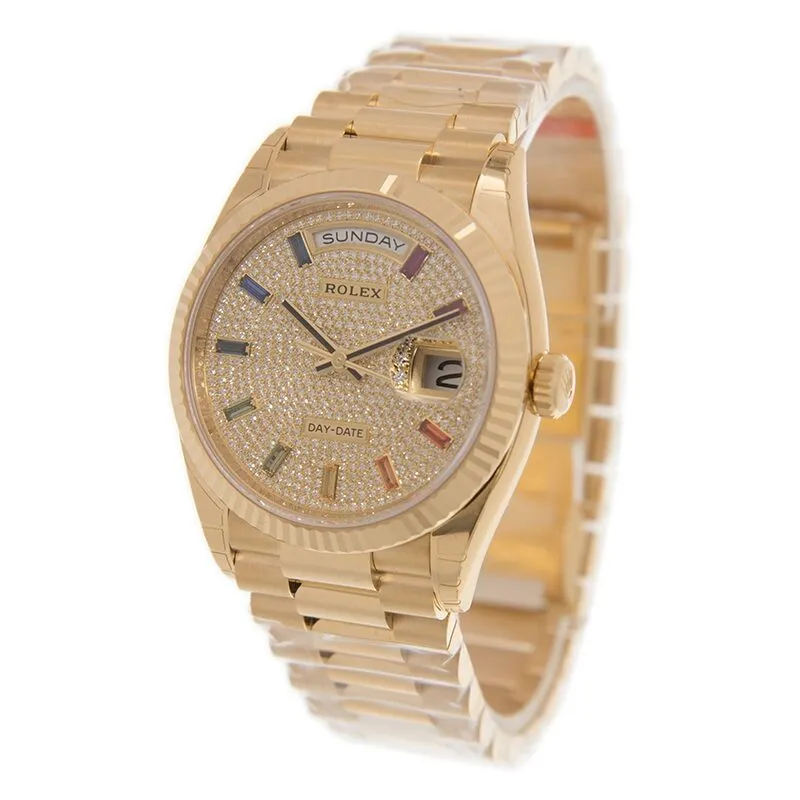 Rolex Day-Date 36 Rainbow Baguette Dial 18kt Yellow Gold President Watch 128238DSP