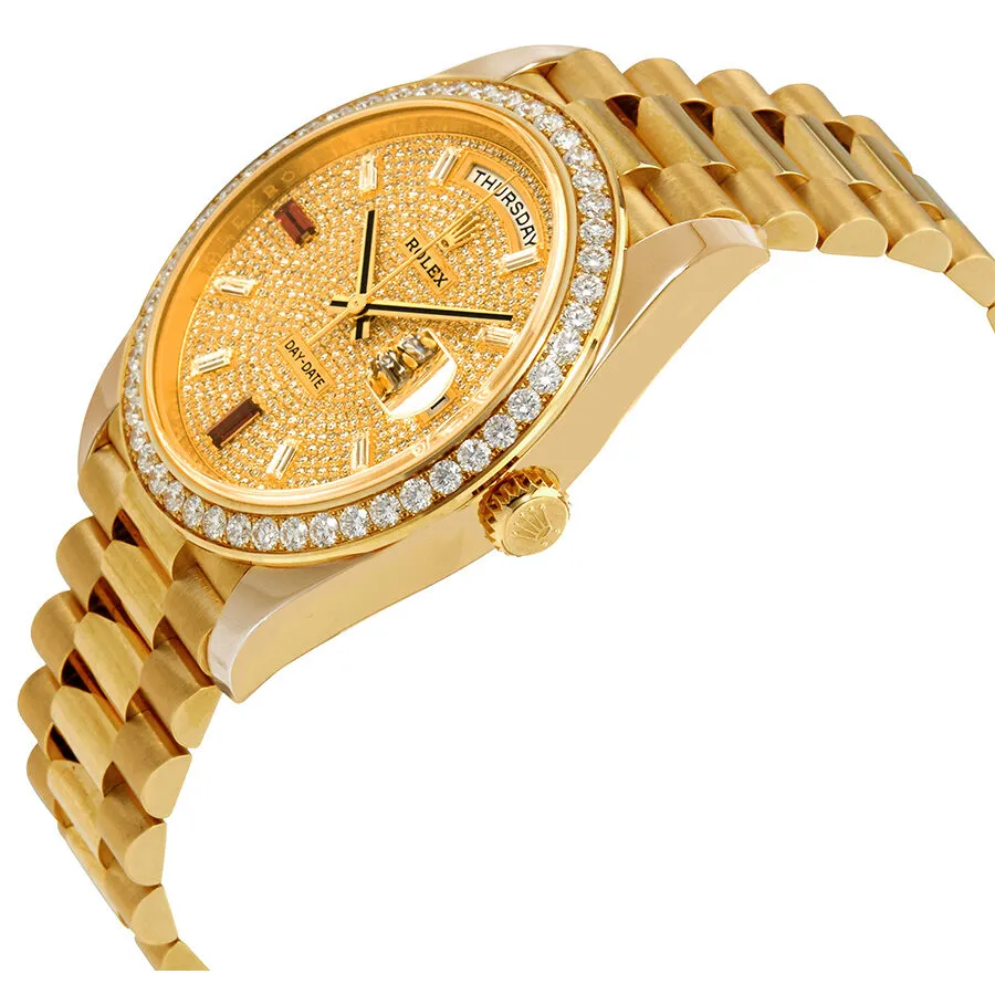 Rolex Day-Date 40 Automatic Gold Diamond Pave Dial Men's 18kt Yellow Gold President Watch 228348rbr-0030