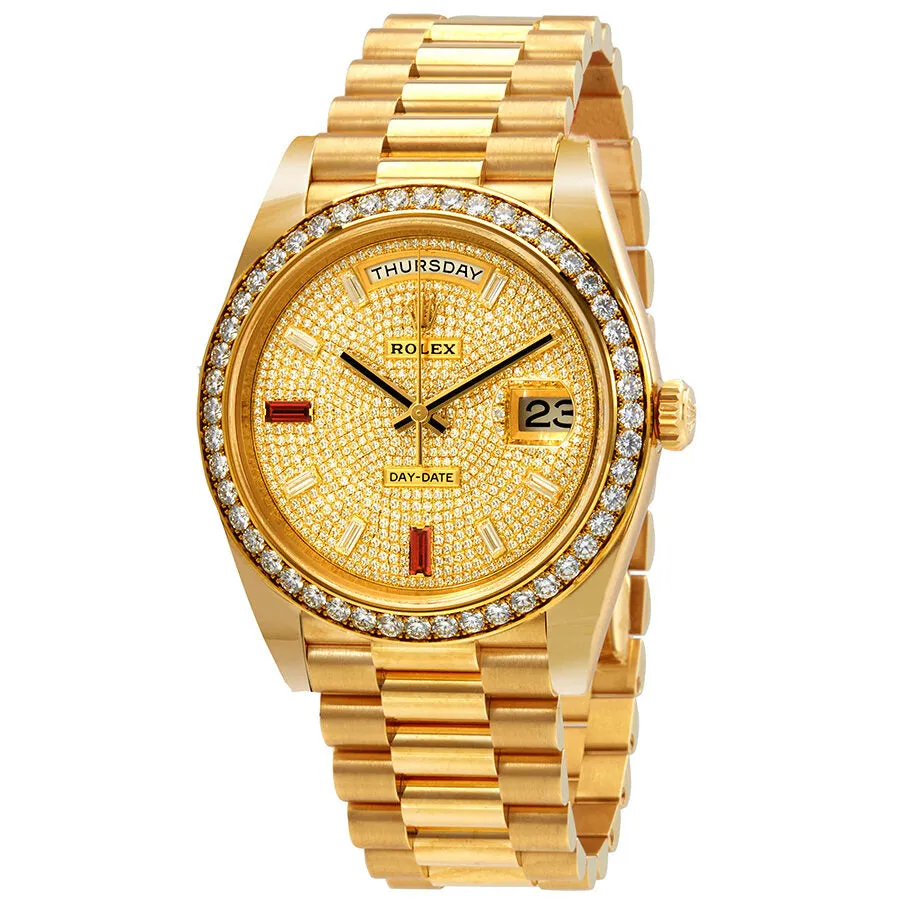 Rolex Day-Date 40 Automatic Gold Diamond Pave Dial Men's 18kt Yellow Gold President Watch 228348rbr-0030