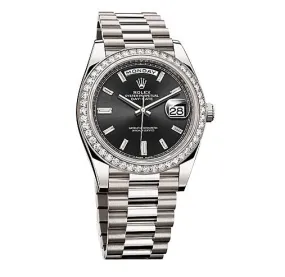 Rolex Day-Date Black Dial 18K White Gold President Automatic Men's Watch 228349BKDP