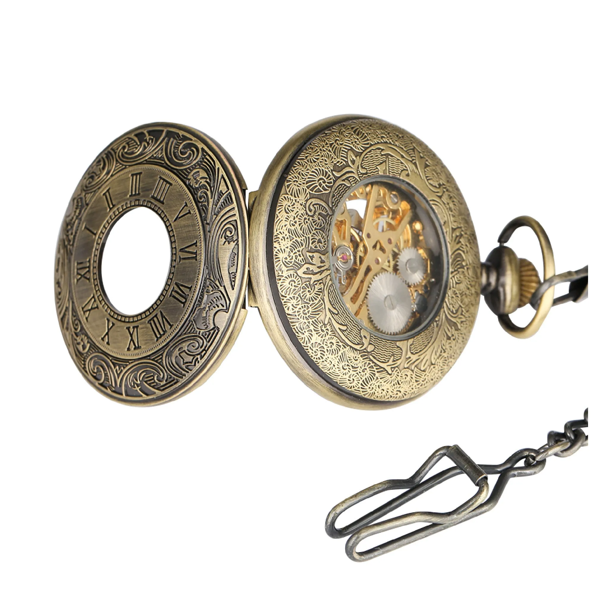 Roman Numerals Mechanical Hand Wind Pocket Watch