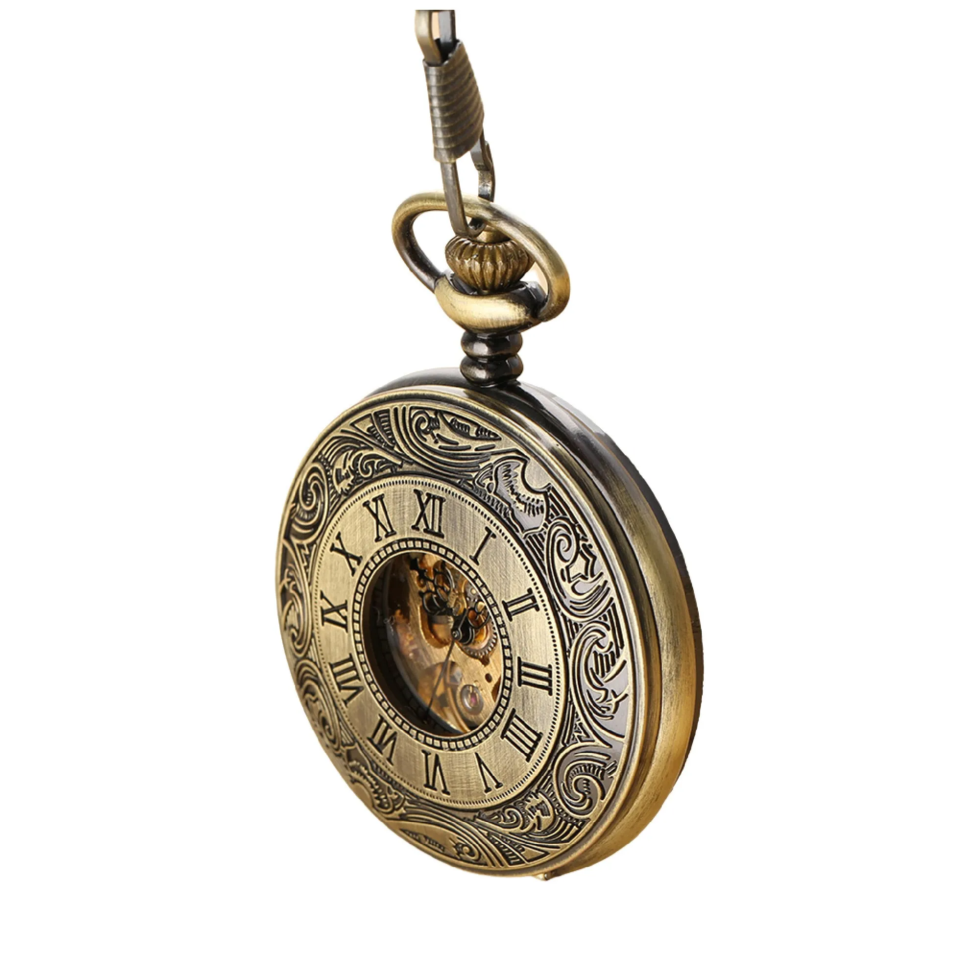 Roman Numerals Mechanical Hand Wind Pocket Watch