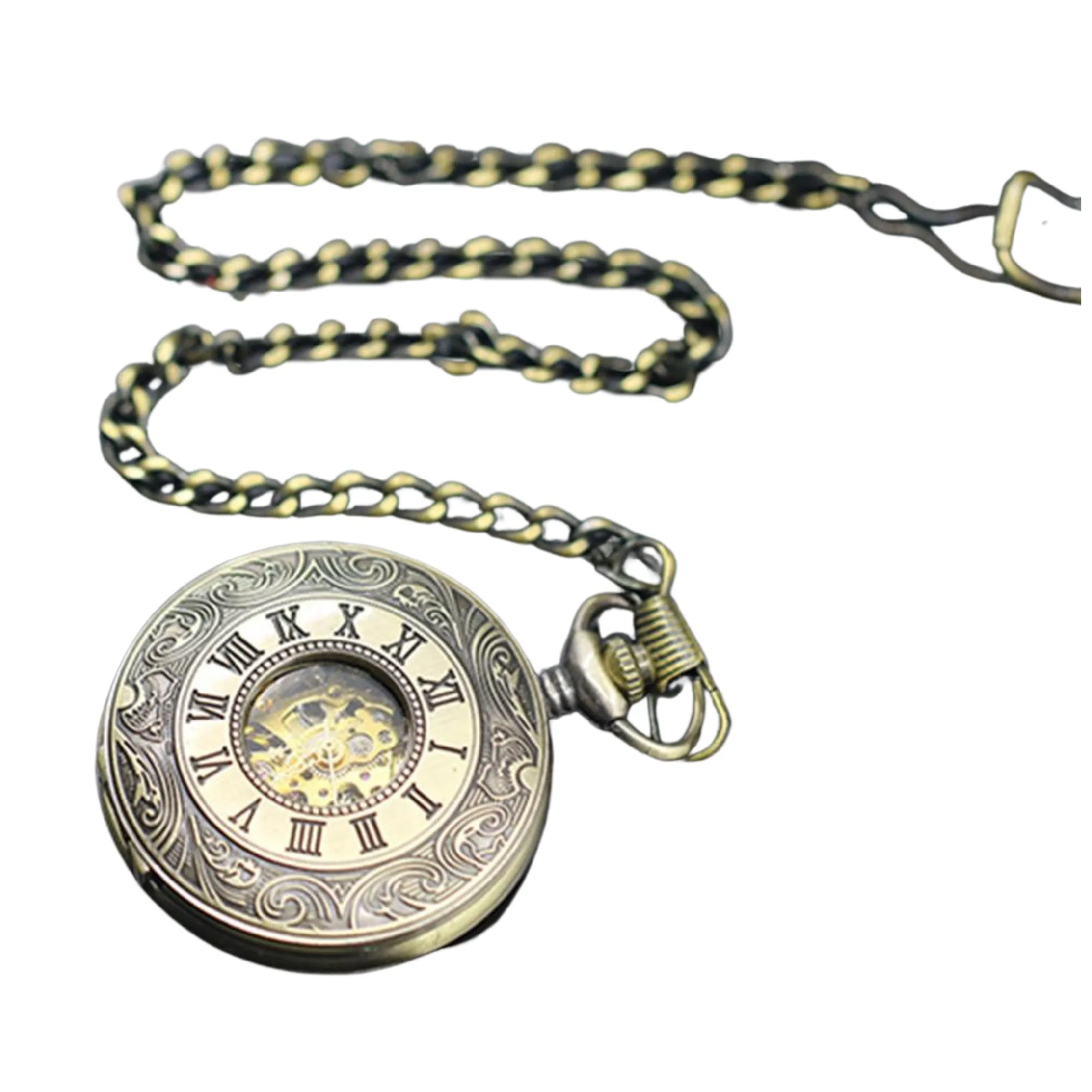 Roman Numerals Mechanical Hand Wind Pocket Watch