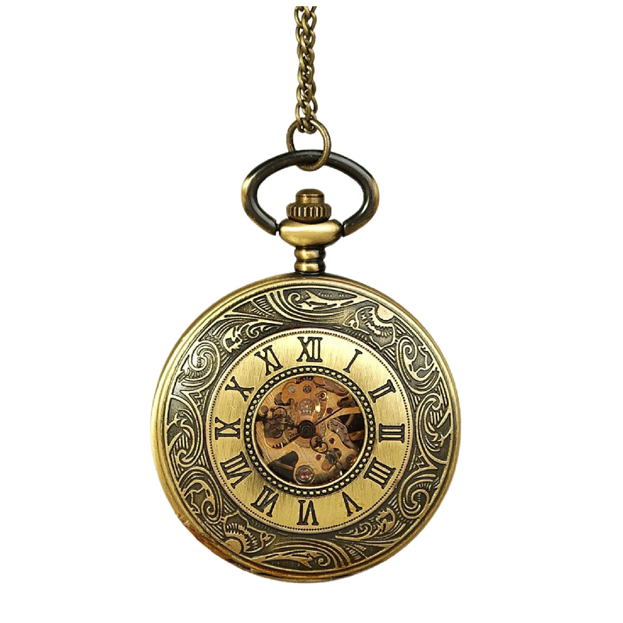 Roman Numerals Mechanical Hand Wind Pocket Watch