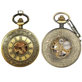 Roman Numerals Mechanical Hand Wind Pocket Watch