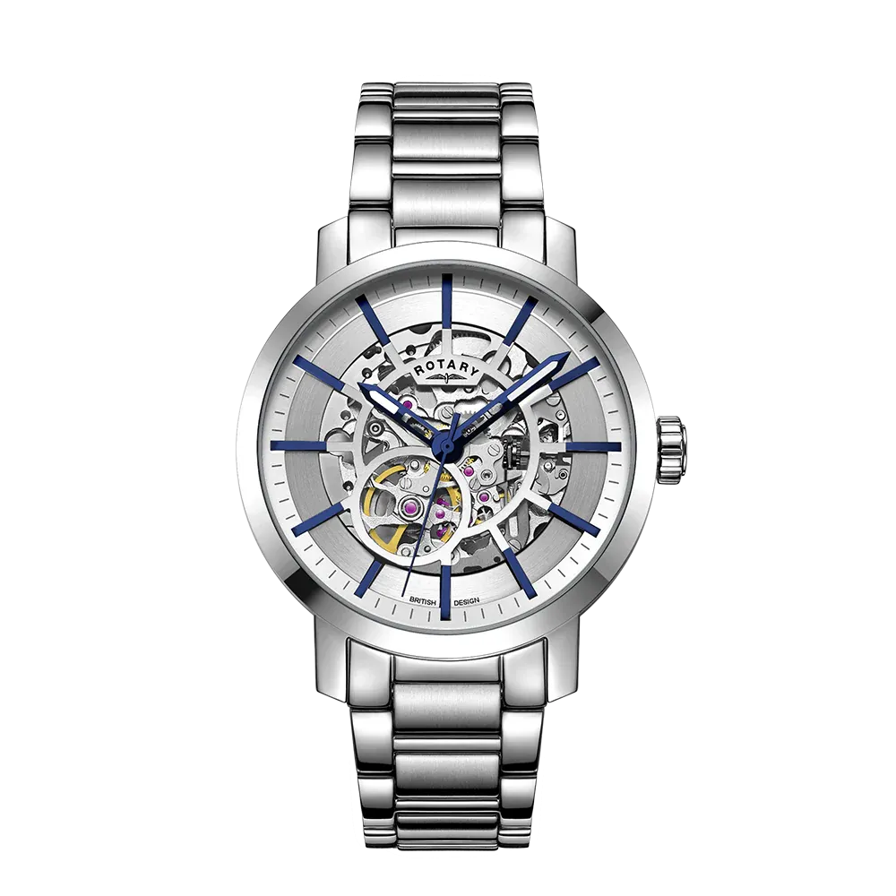 Rotary Gents Stainless Steel 'Greenwich' Skeleton Automatic Watch