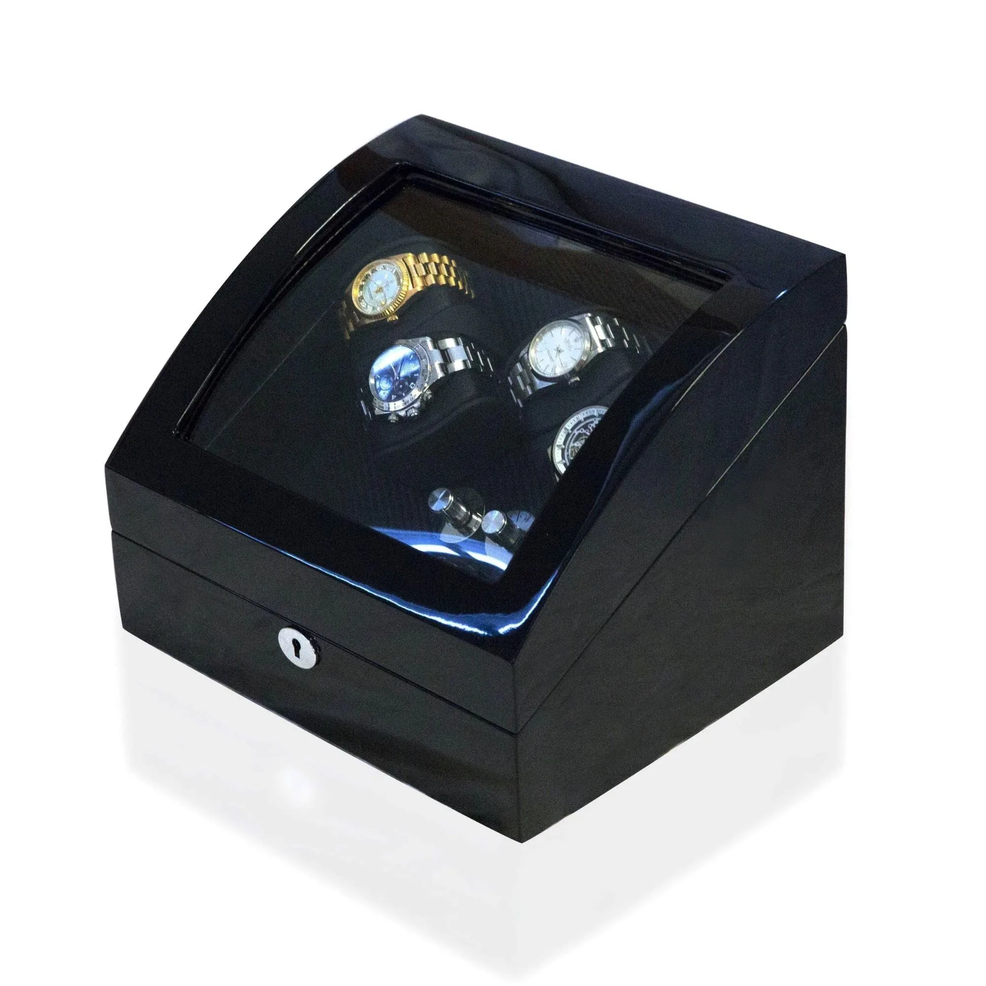 Seconds - Avoca Watch Winder Box 4   4 Watches in Black - Carbon Fibre Interior (e)