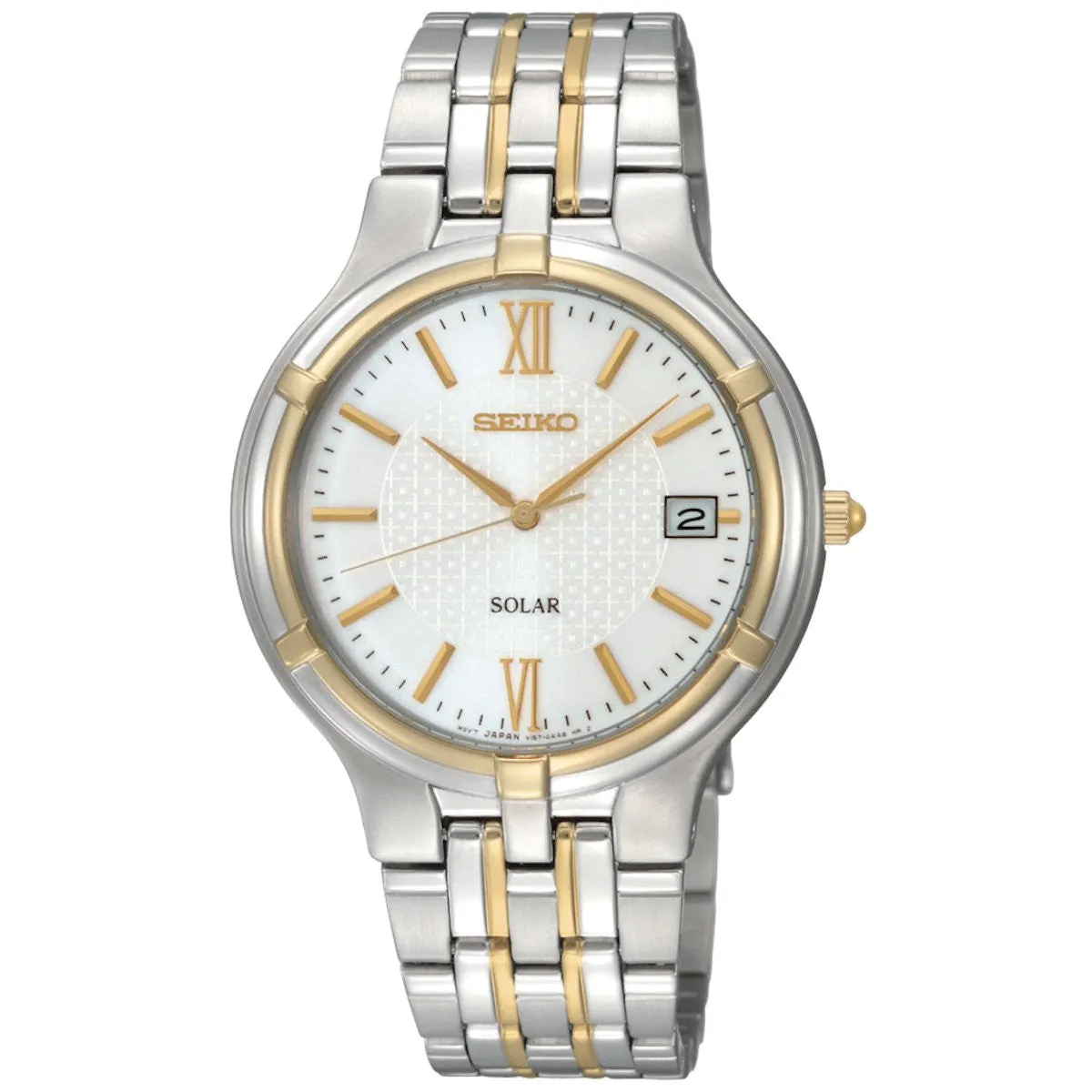 Seiko Mens Two-Tone Steel and Ionic Gold Solar Dress Watch SNE066