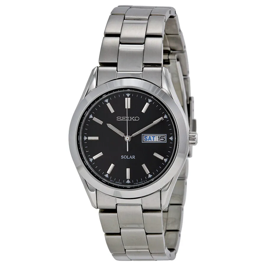 Seiko Solar Quartz Black Dial Men's Watch SNE039