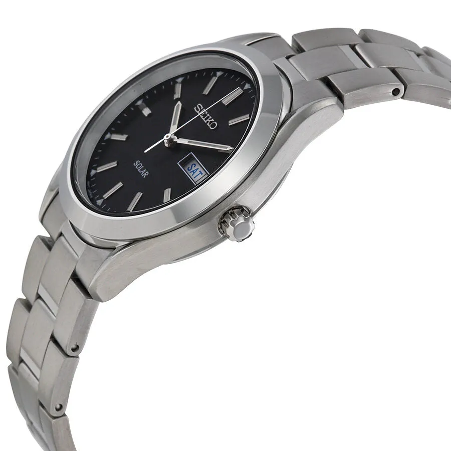 Seiko Solar Quartz Black Dial Men's Watch SNE039