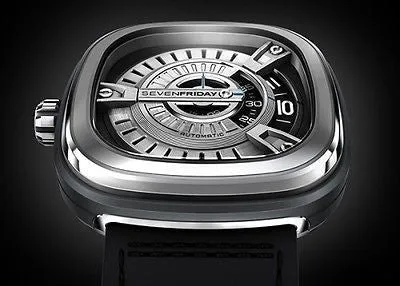 Sold!!! Sevenfriday M Series Silver Dial Black Rubber Automatic Mens Watch M1 M1-1
