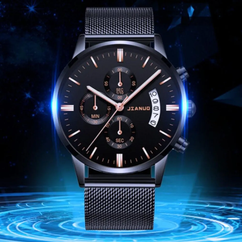 stylish men's calendar watches stainless mesh straps quartz watch ✈️ free.shipping