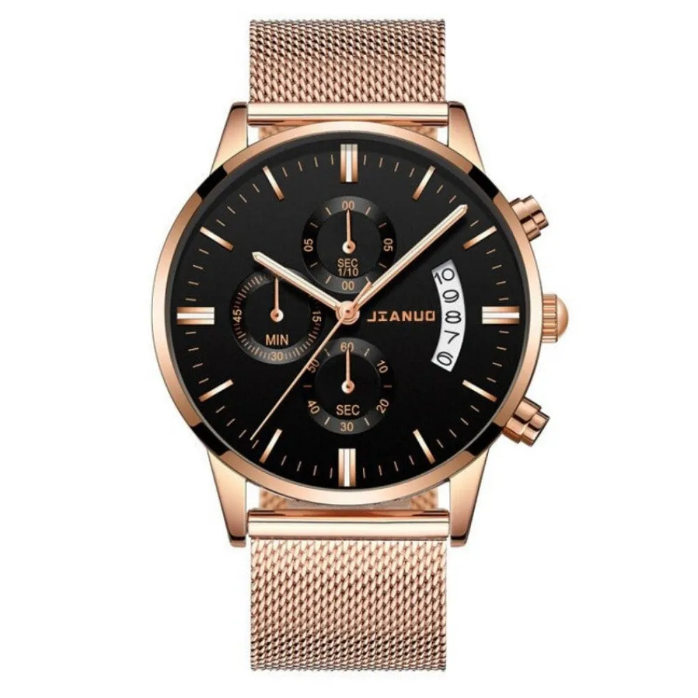 stylish men's calendar watches stainless mesh straps quartz watch ✈️ free.shipping