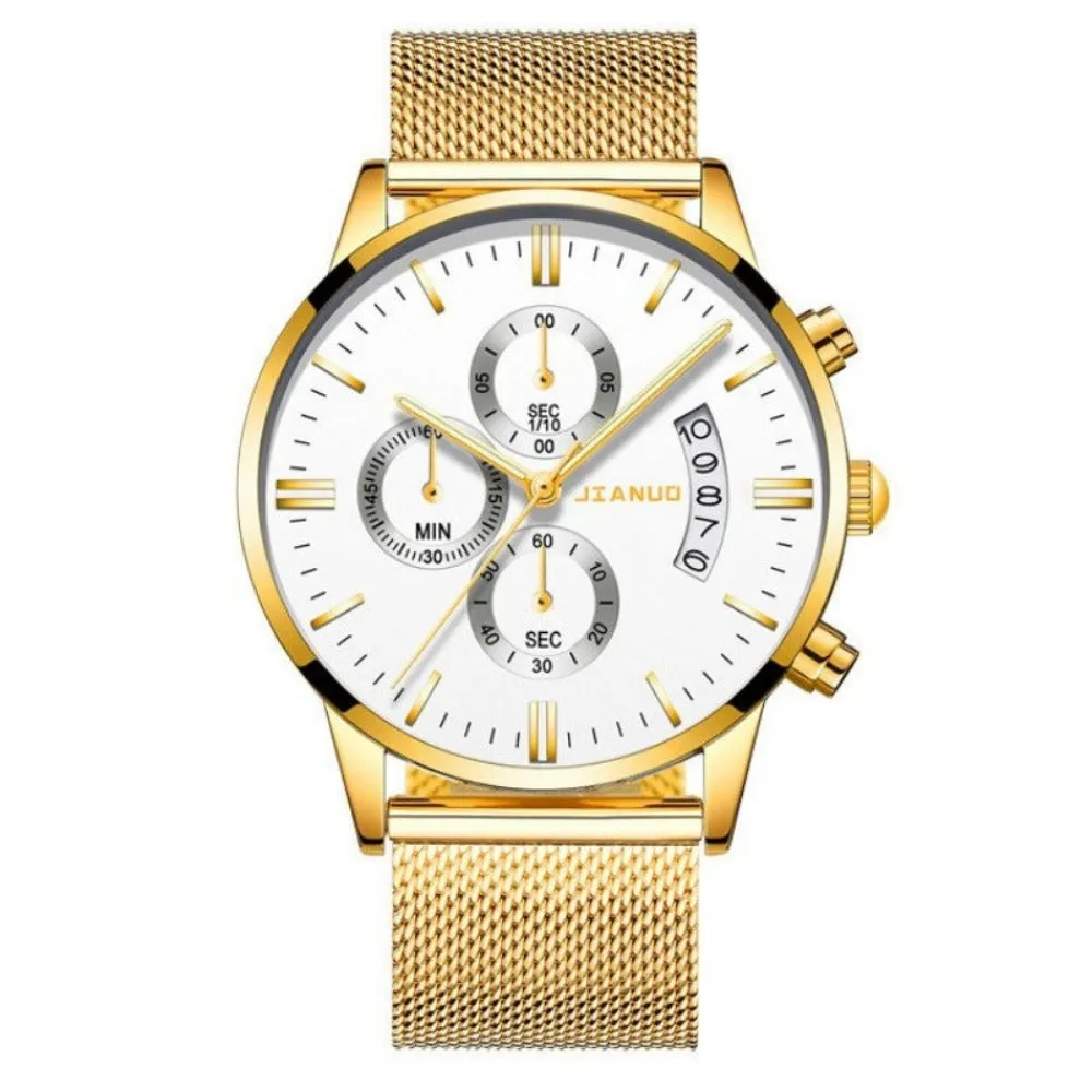 stylish men's calendar watches stainless mesh straps quartz watch ✈️ free.shipping