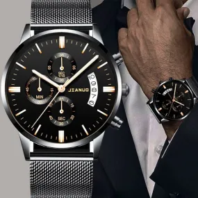 stylish men's calendar watches stainless mesh straps quartz watch ✈️ free.shipping