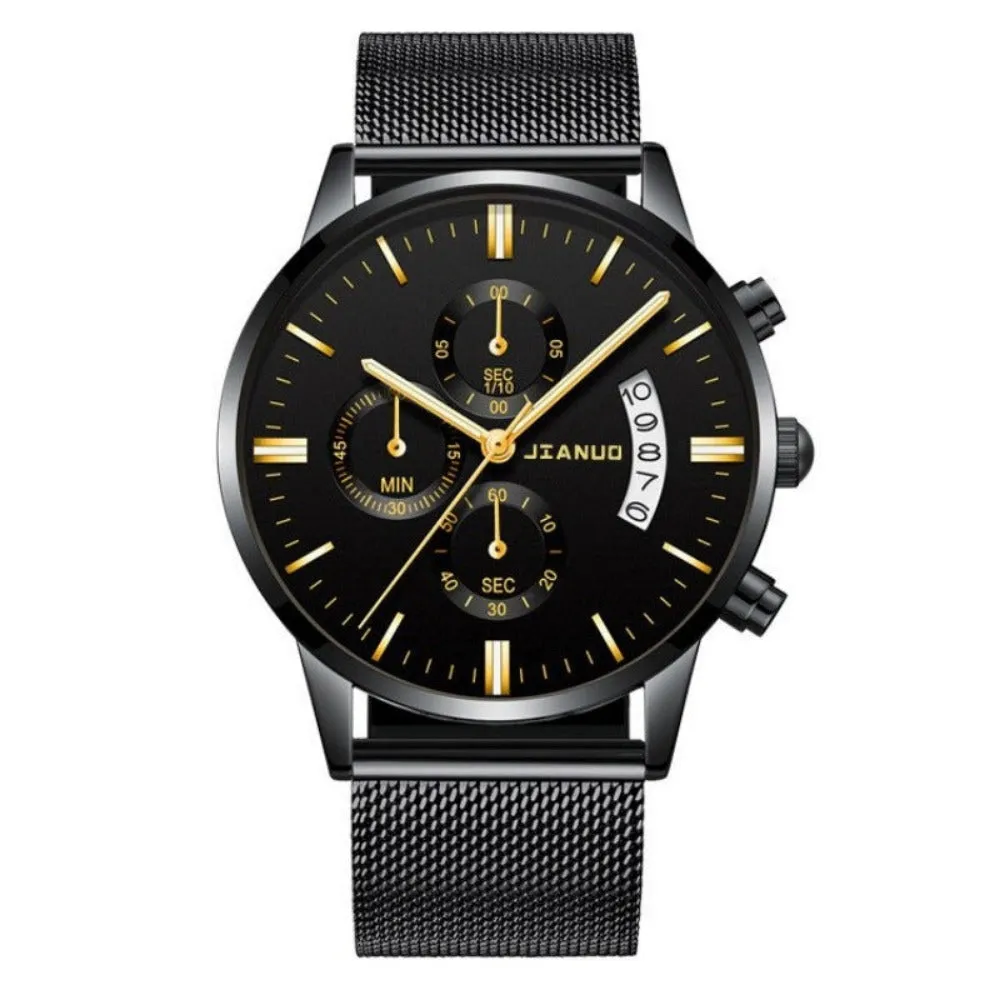 stylish men's calendar watches stainless mesh straps quartz watch ✈️ free.shipping