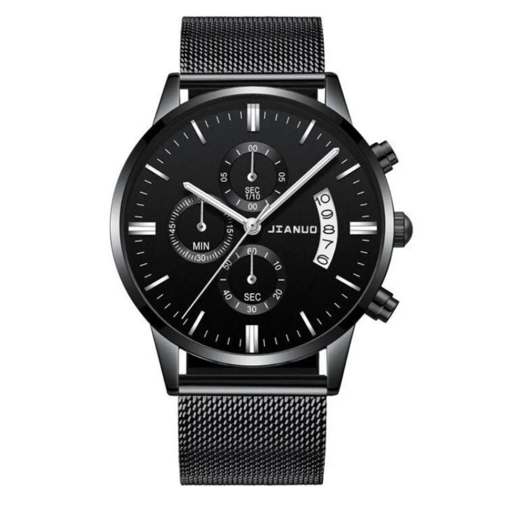 stylish men's calendar watches stainless mesh straps quartz watch ✈️ free.shipping