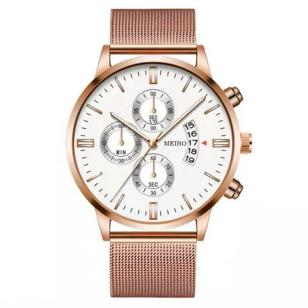 stylish men's calendar watches stainless mesh straps quartz watch ✈️ free.shipping