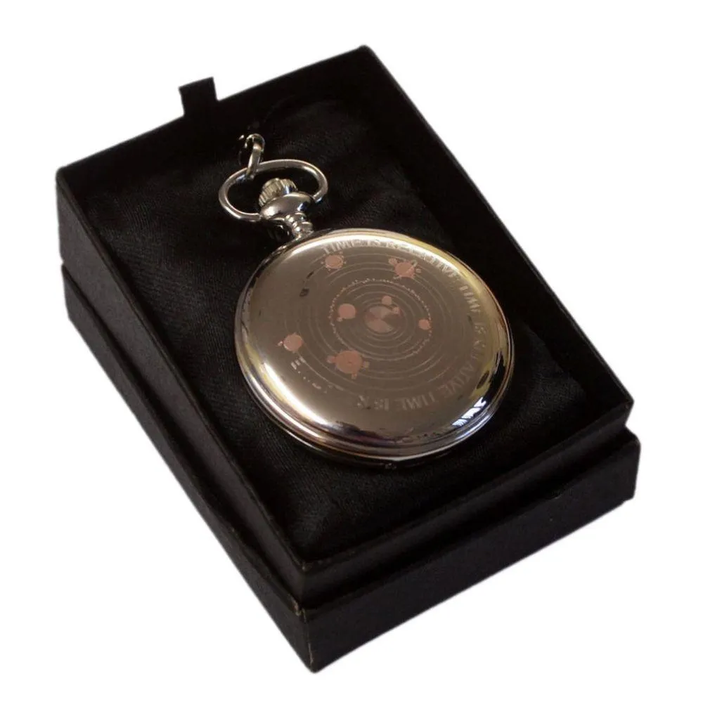 Time Is Relative Engraved Quartz Pocket Watch