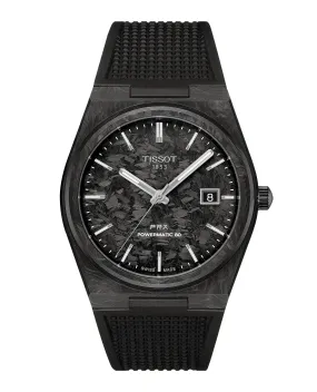 Tissot 41mm PRX Carbon Automatic Watch with a Black Rubber Strap