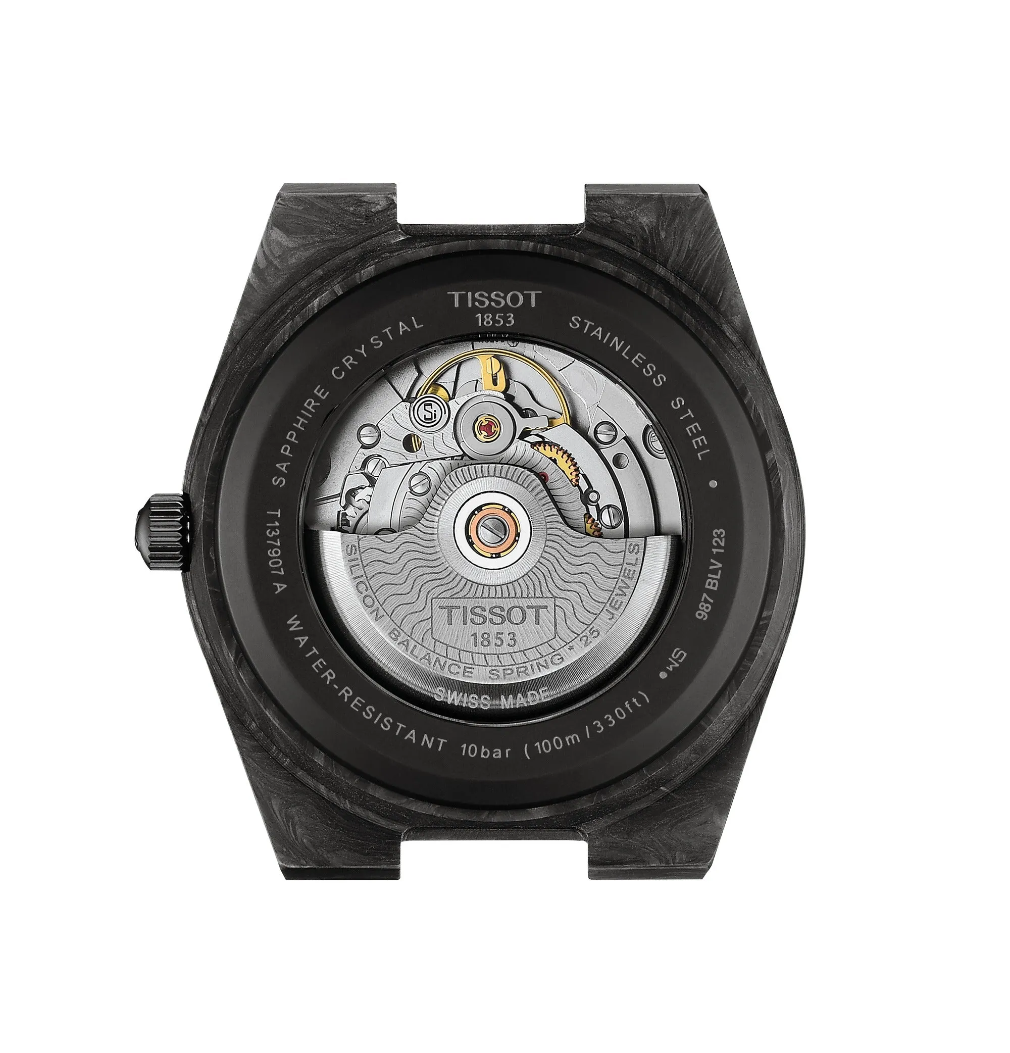 Tissot 41mm PRX Carbon Automatic Watch with a Black Rubber Strap