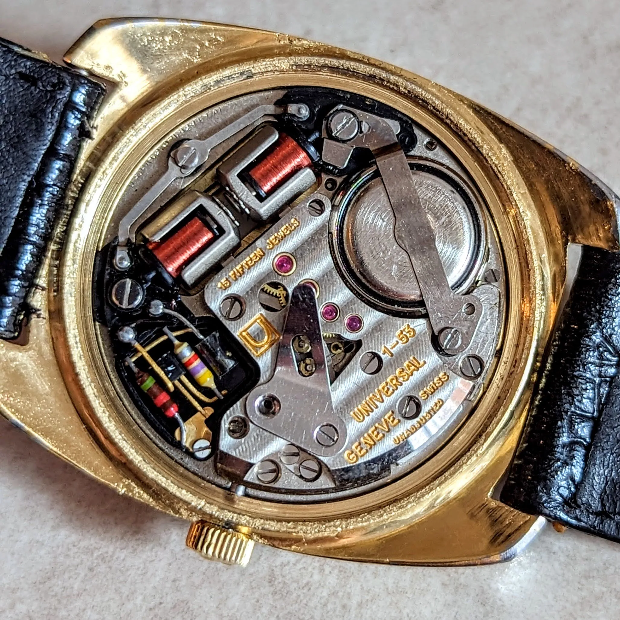 UG Accutron UNIVERSAL GENEVE UNISONIC Watch Tuning Fork 15 Jewels Cal. 1-53 Ref. 553105 Wristwatch