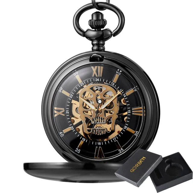 Unisex Fashion Steampunk Skeleton Mechanical Hand-wind Pocket Watch