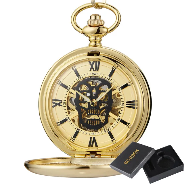 Unisex Fashion Steampunk Skeleton Mechanical Hand-wind Pocket Watch