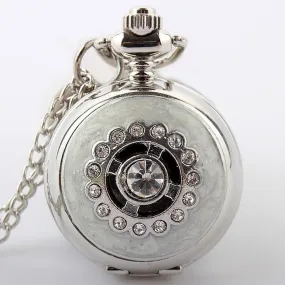 Unisex Retro Crystal Necklace Pendant Chain Quartz Pocket Watch