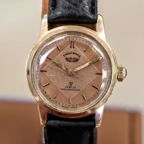 Vintage EAGLE WINGS Shockprotecter Watch 17 Jewels Cal. FE 8020 Rose Gold Tone Swiss Wristwatch