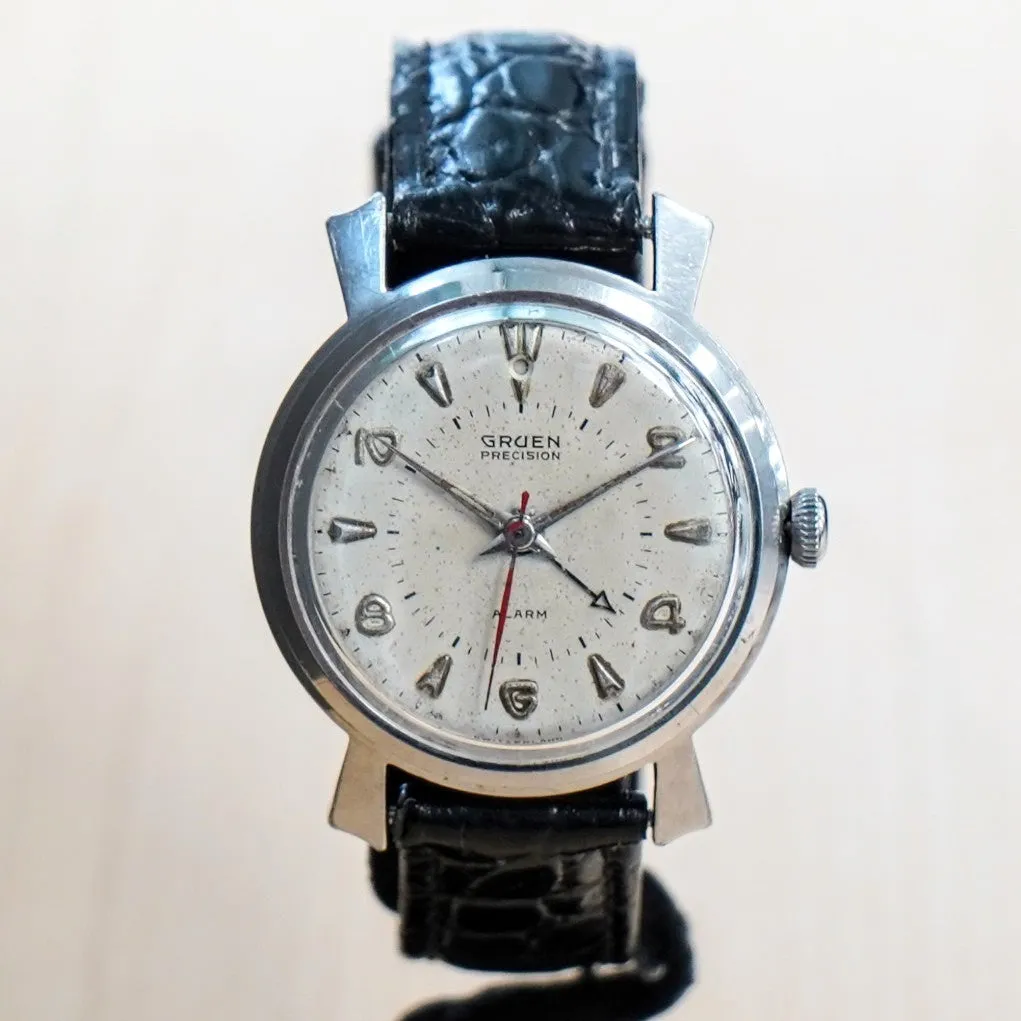 Vintage GRUEN Precision Alarm Watch 17 Jewels Fancy Lugs 35mm Wristwatch