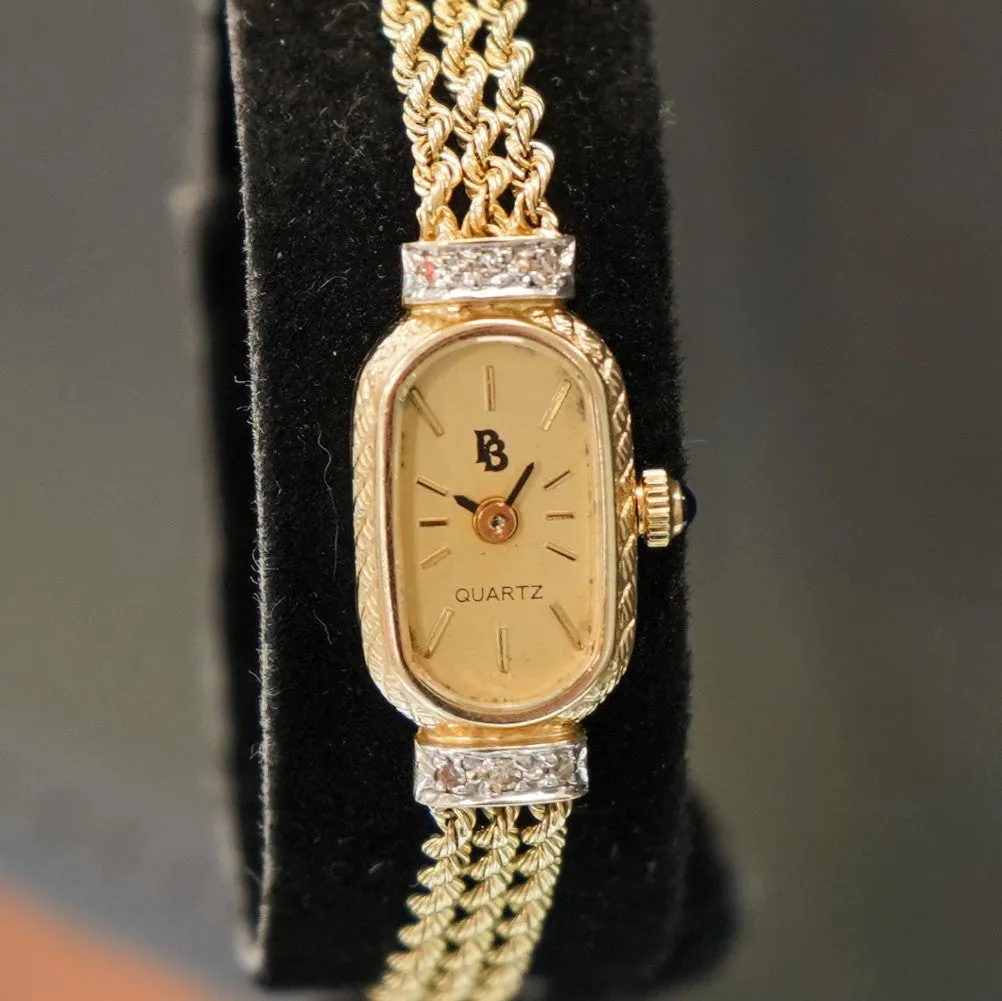 Vintage Ladies Paul Breguette 14K Gold & Diamond Cocktail Watch Swiss Wristwatch