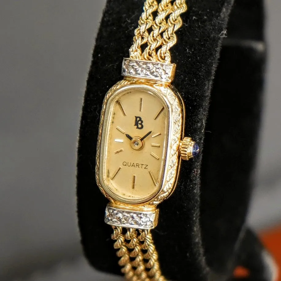 Vintage Ladies Paul Breguette 14K Gold & Diamond Cocktail Watch Swiss Wristwatch