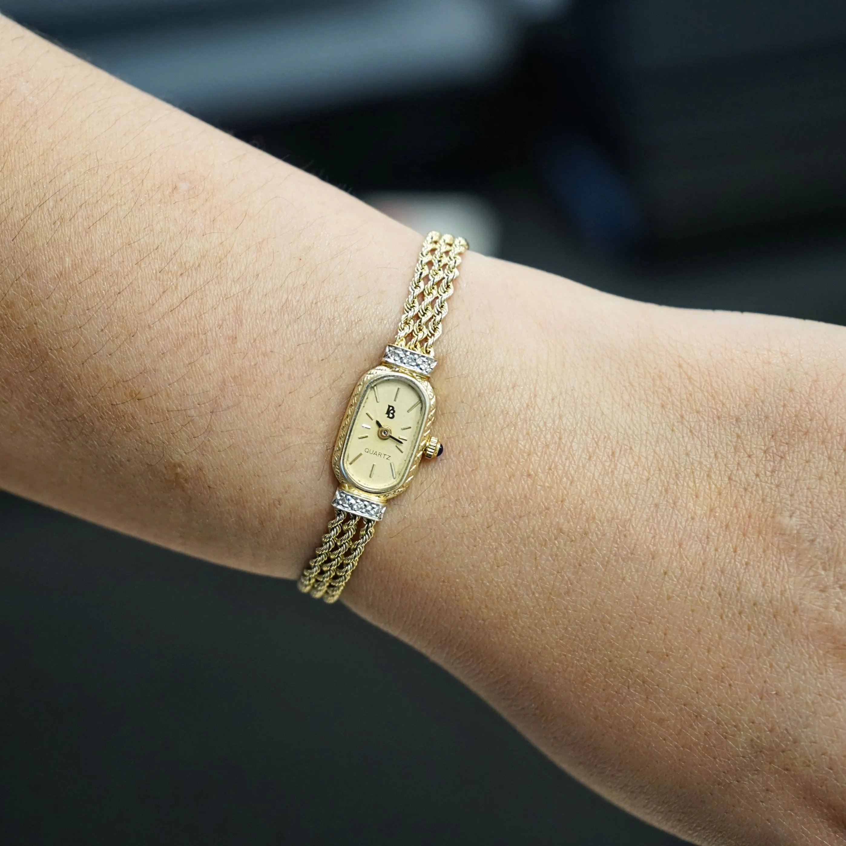 Vintage Ladies Paul Breguette 14K Gold & Diamond Cocktail Watch Swiss Wristwatch