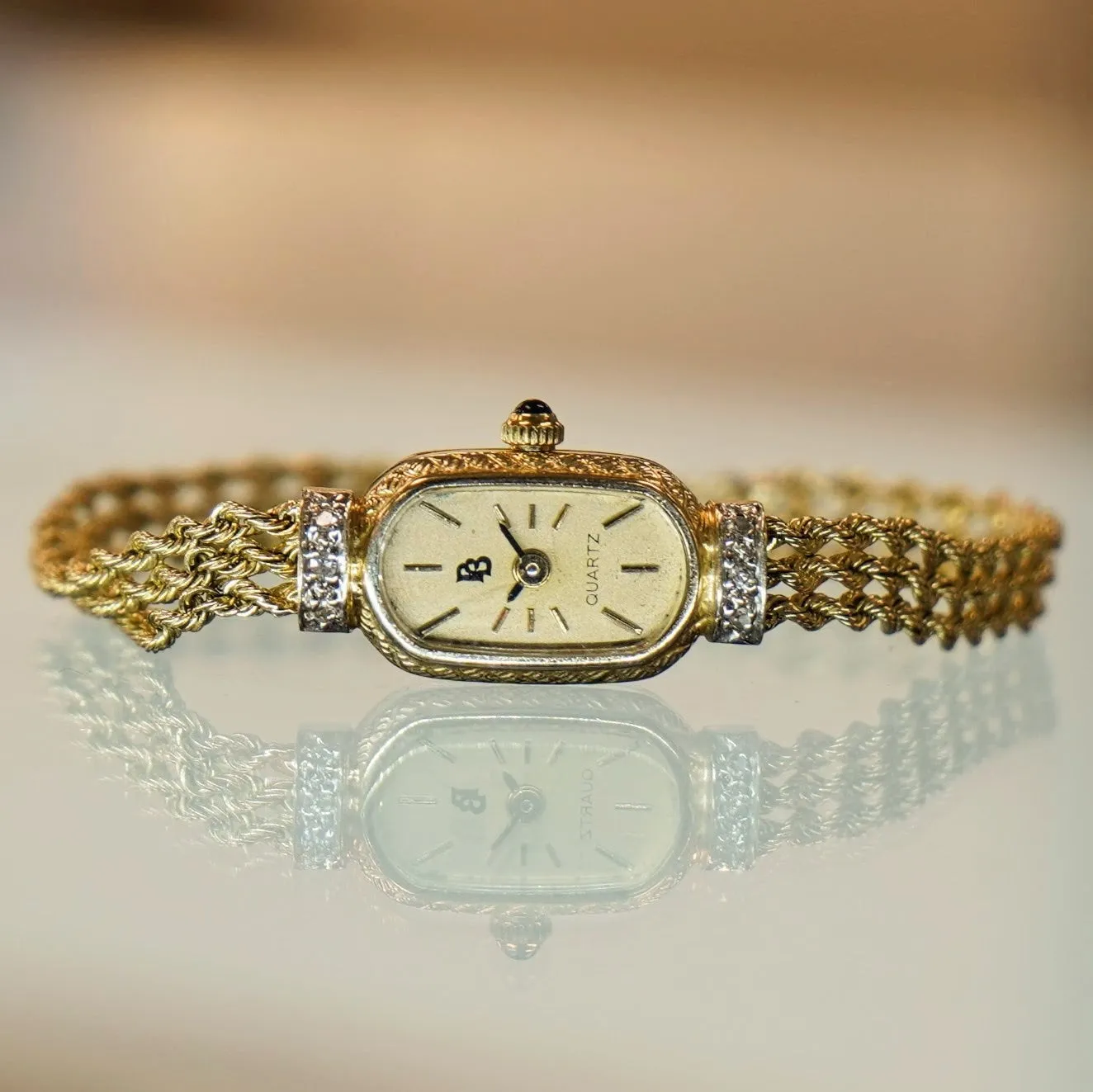Vintage Ladies Paul Breguette 14K Gold & Diamond Cocktail Watch Swiss Wristwatch