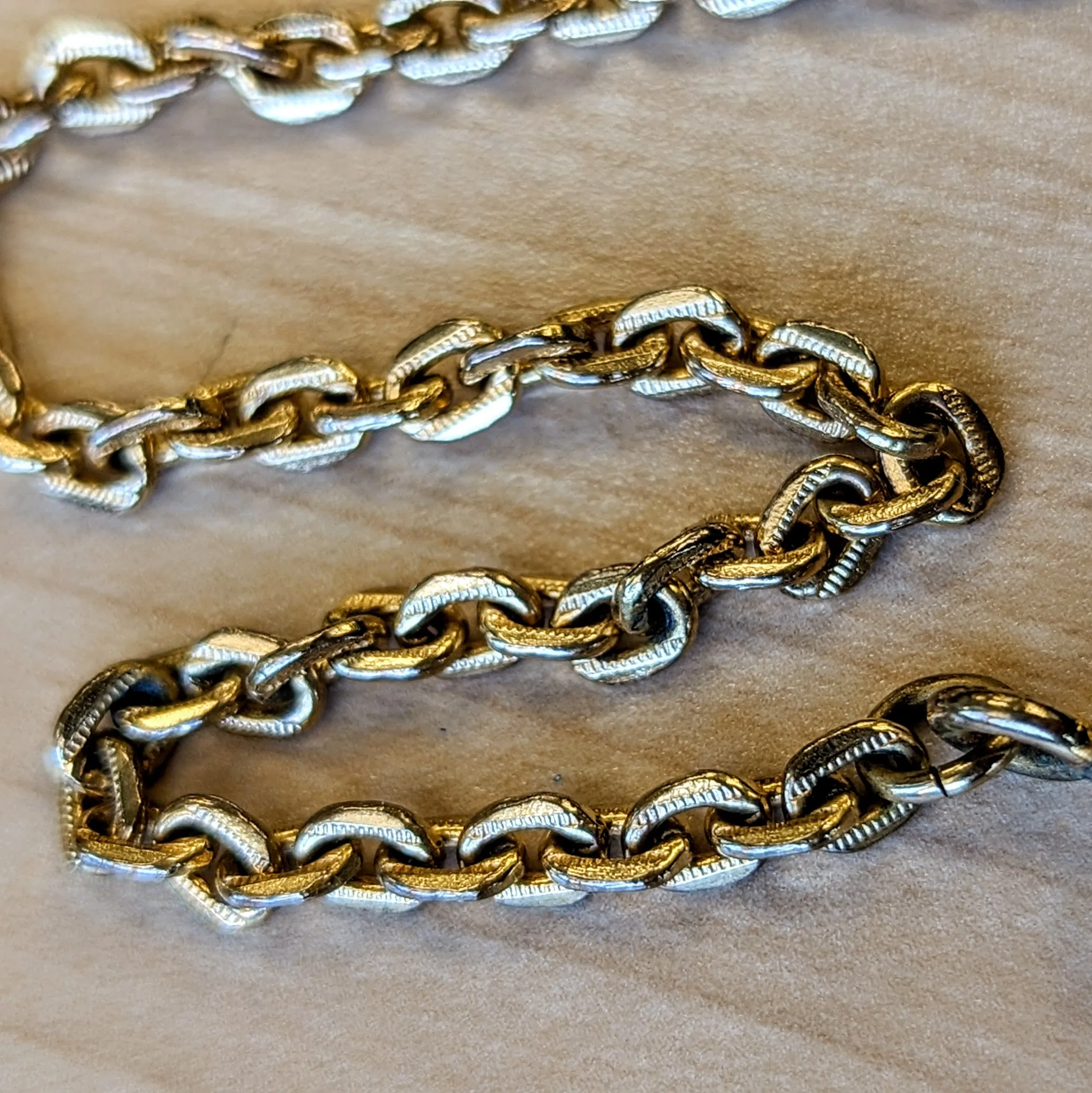 Vintage Pocket Watch Chain Men's Textured Link Chain Gold Tone