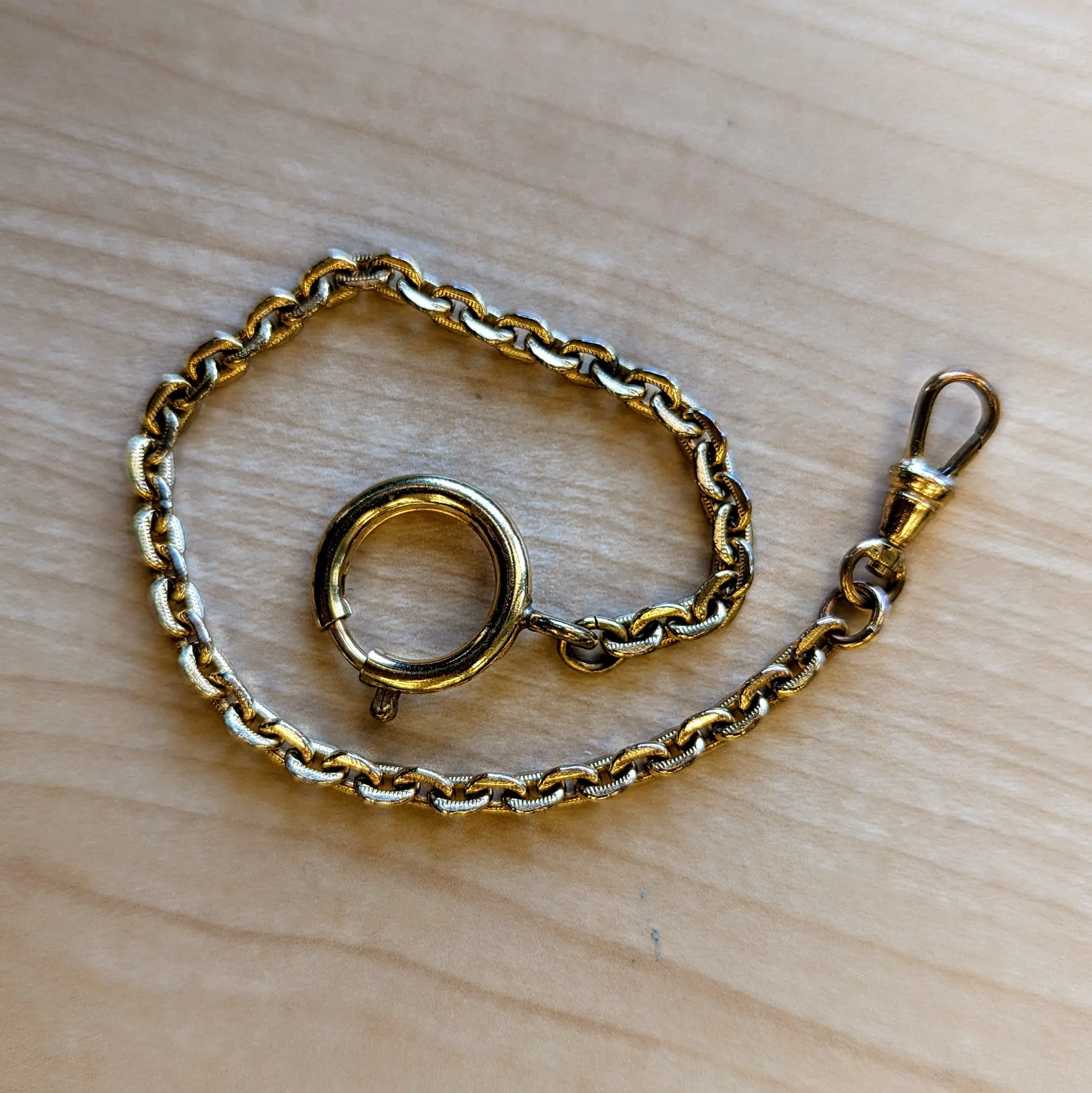 Vintage Pocket Watch Chain Men's Textured Link Chain Gold Tone