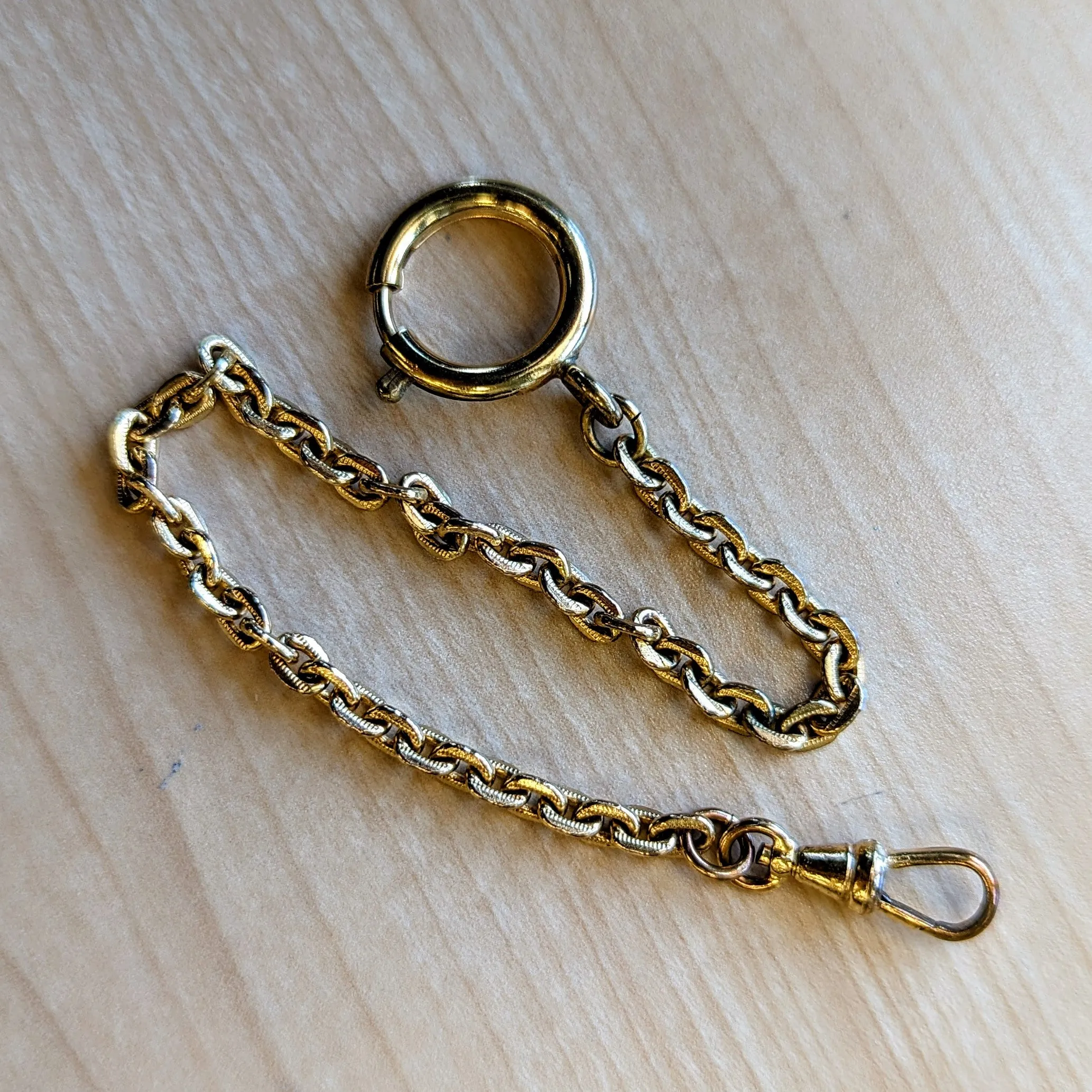 Vintage Pocket Watch Chain Men's Textured Link Chain Gold Tone