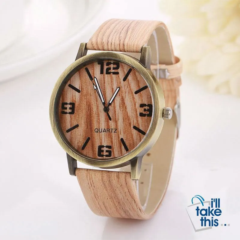 Vintage Wood Grain Luxury Watches - Women Fashion Watch with Quartz movements