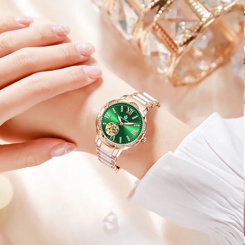 Women's Diamond Hollow Automatic Mechanical Ceramic Strap Wristwatches