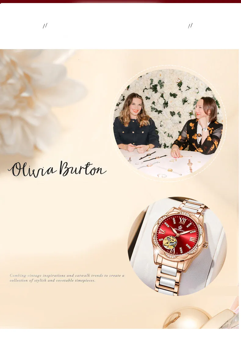 Women's Diamond Hollow Automatic Mechanical Ceramic Strap Wristwatches
