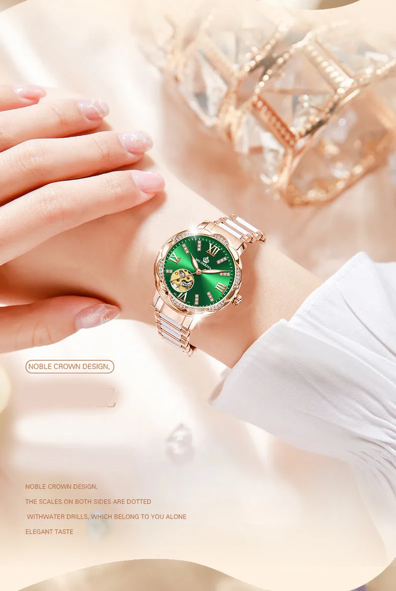Women's Diamond Hollow Automatic Mechanical Ceramic Strap Wristwatches