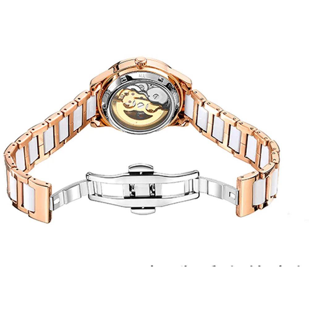 Women's Diamond Hollow Automatic Mechanical Ceramic Strap Wristwatches