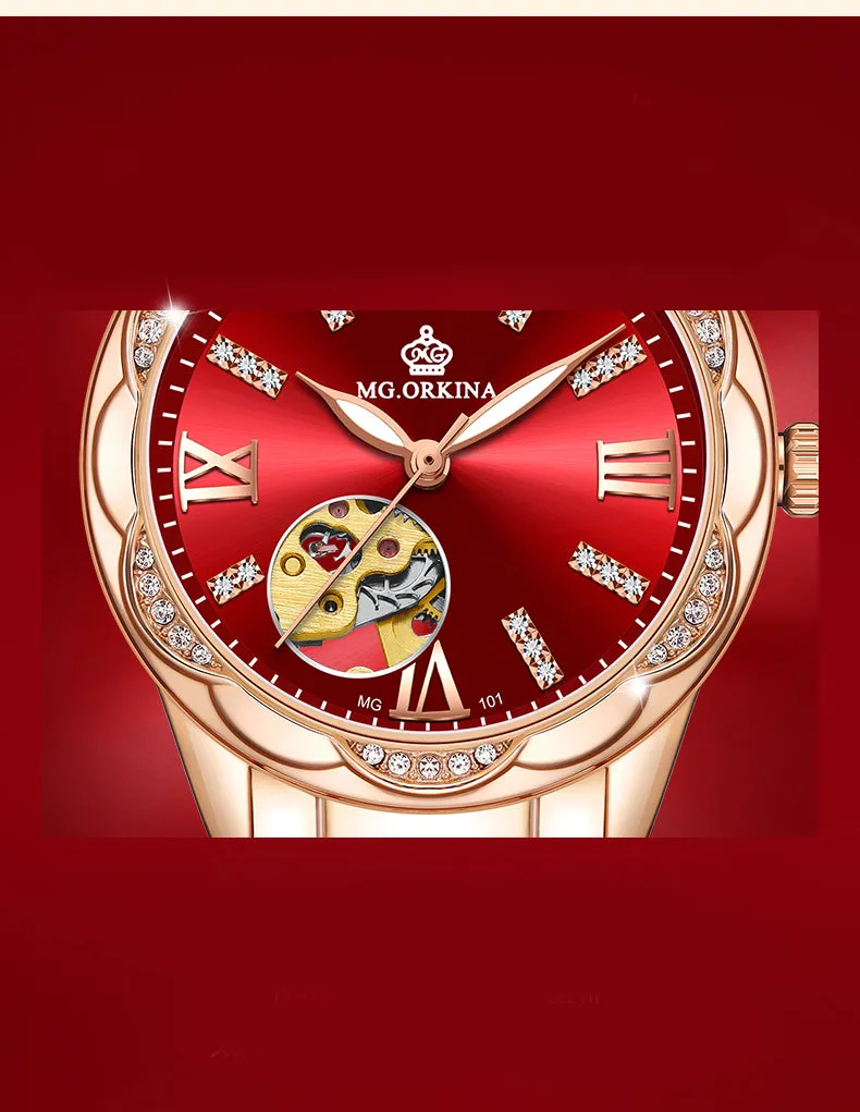 Women's Diamond Hollow Automatic Mechanical Ceramic Strap Wristwatches