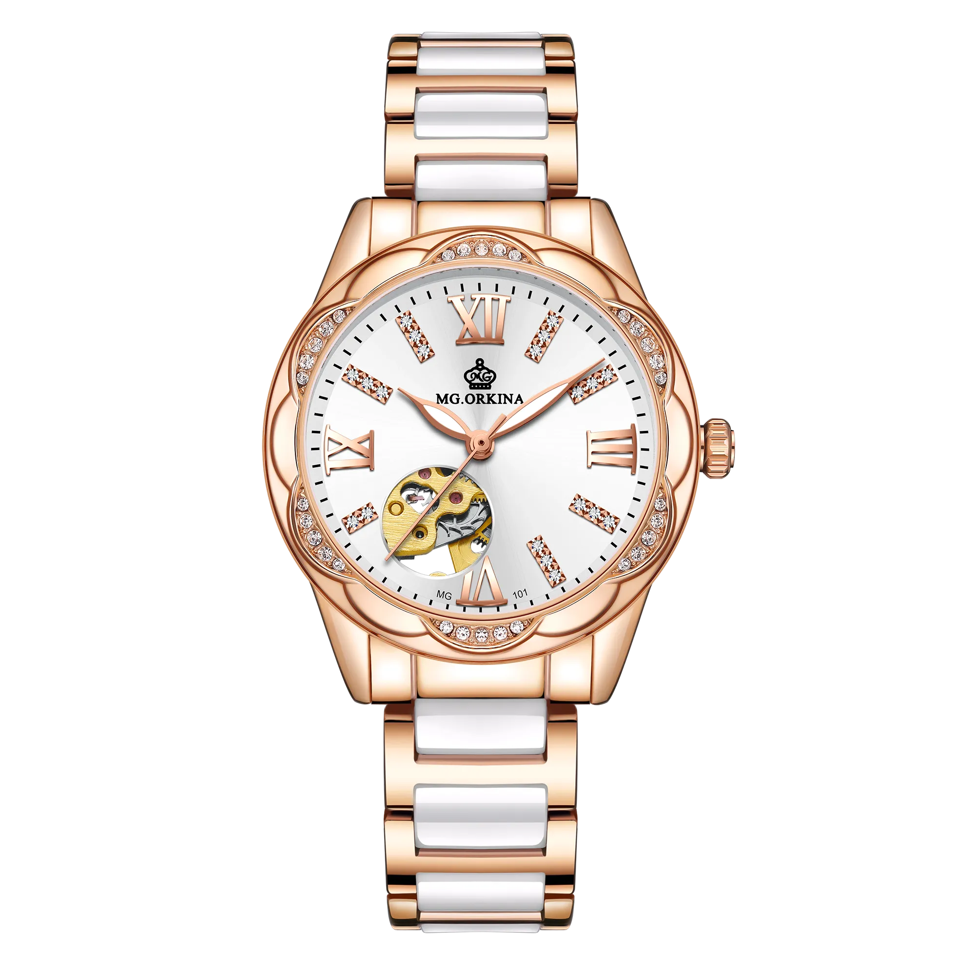 Women's Diamond Hollow Automatic Mechanical Ceramic Strap Wristwatches