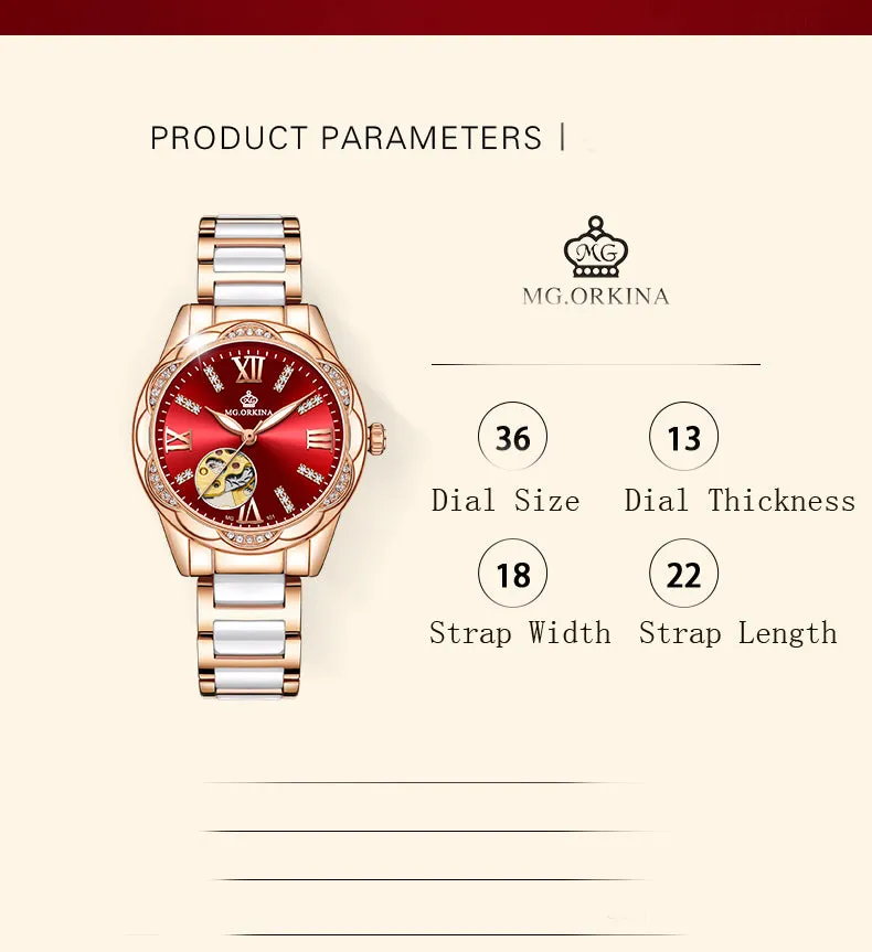 Women's Diamond Hollow Automatic Mechanical Ceramic Strap Wristwatches