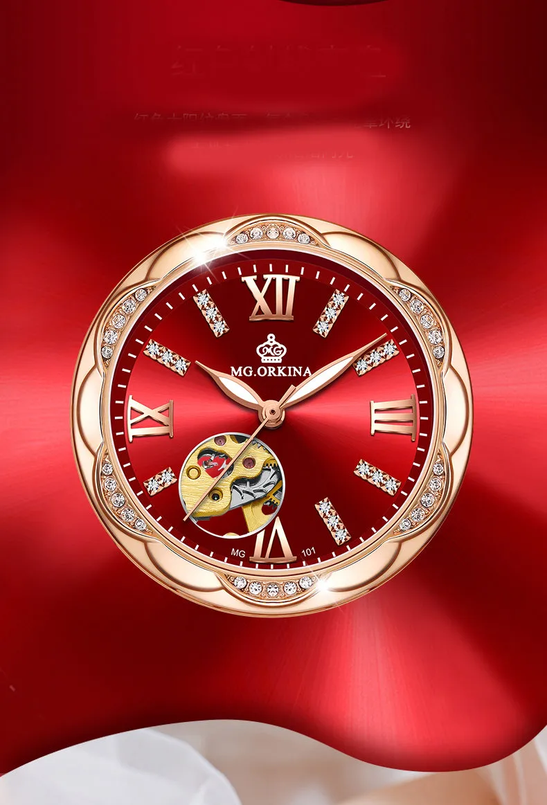 Women's Diamond Hollow Automatic Mechanical Ceramic Strap Wristwatches