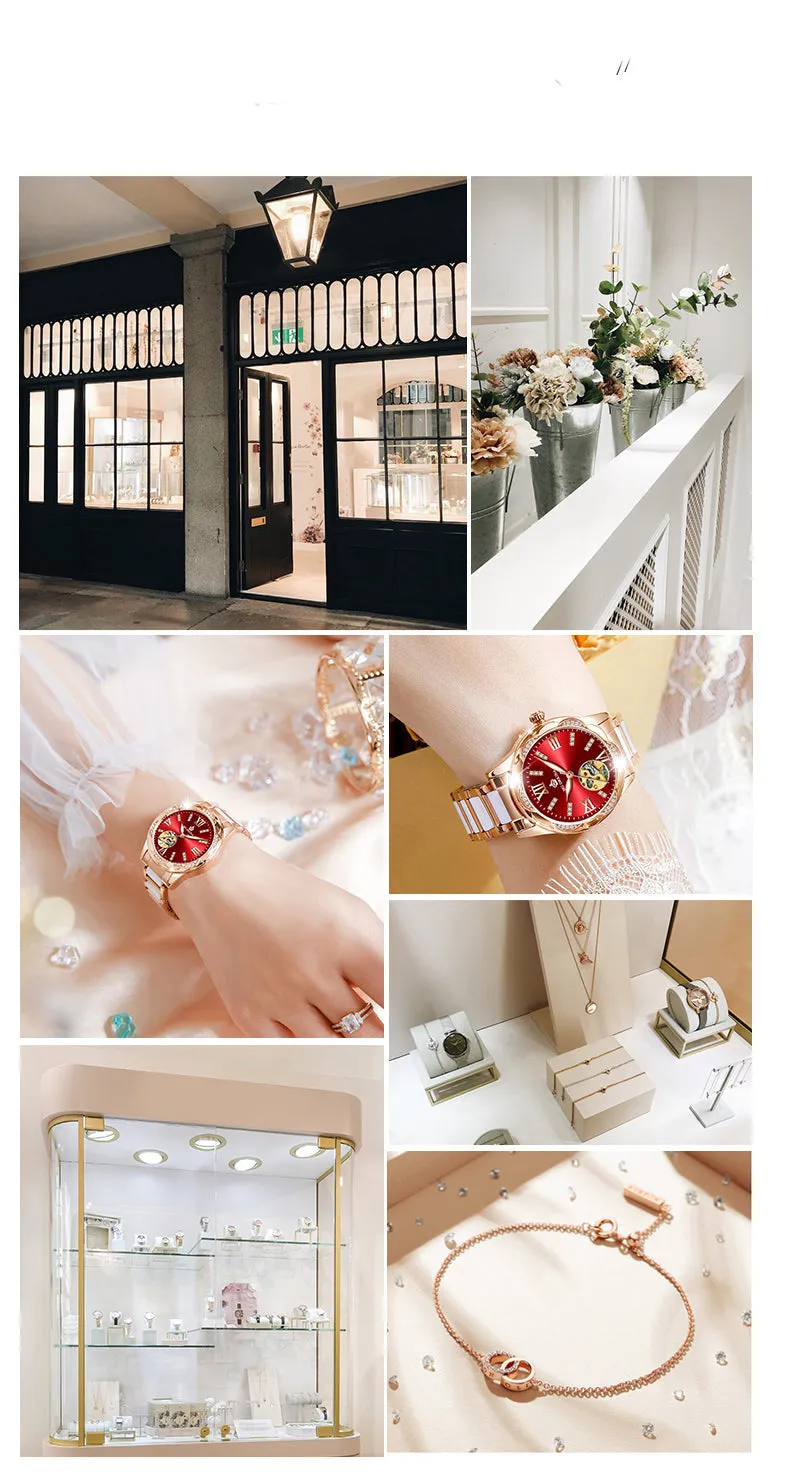 Women's Diamond Hollow Automatic Mechanical Ceramic Strap Wristwatches