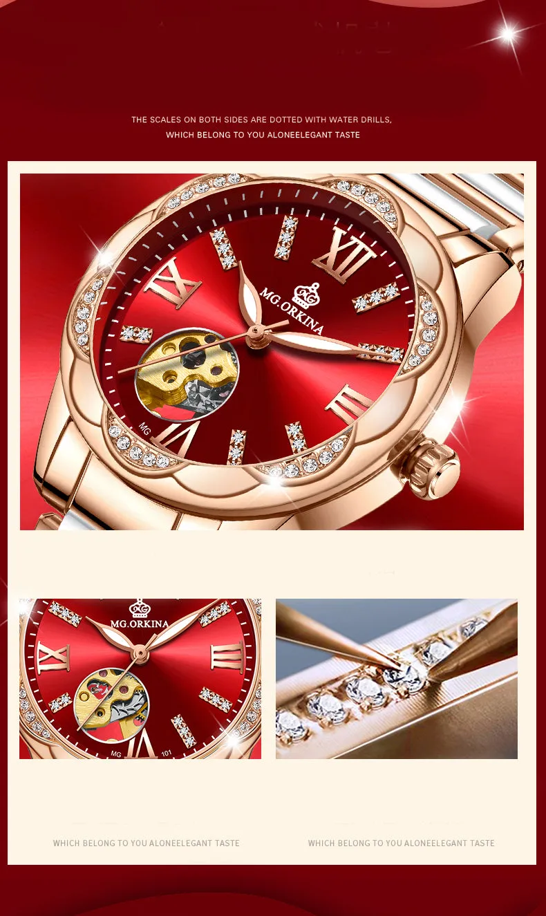 Women's Diamond Hollow Automatic Mechanical Ceramic Strap Wristwatches